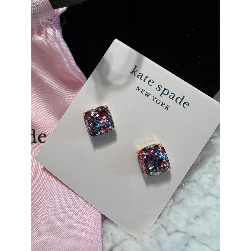 Kate Spade New York Small Square Stud Earrings Multi Glitter WBRUC812 NWOT - Picture 3 of 6
